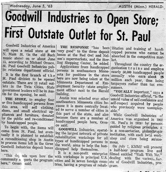 Goodwill MN Opens first outlet store in 1963