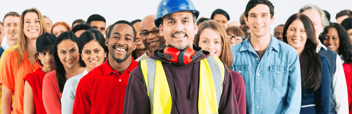A large group of people working in various job industries